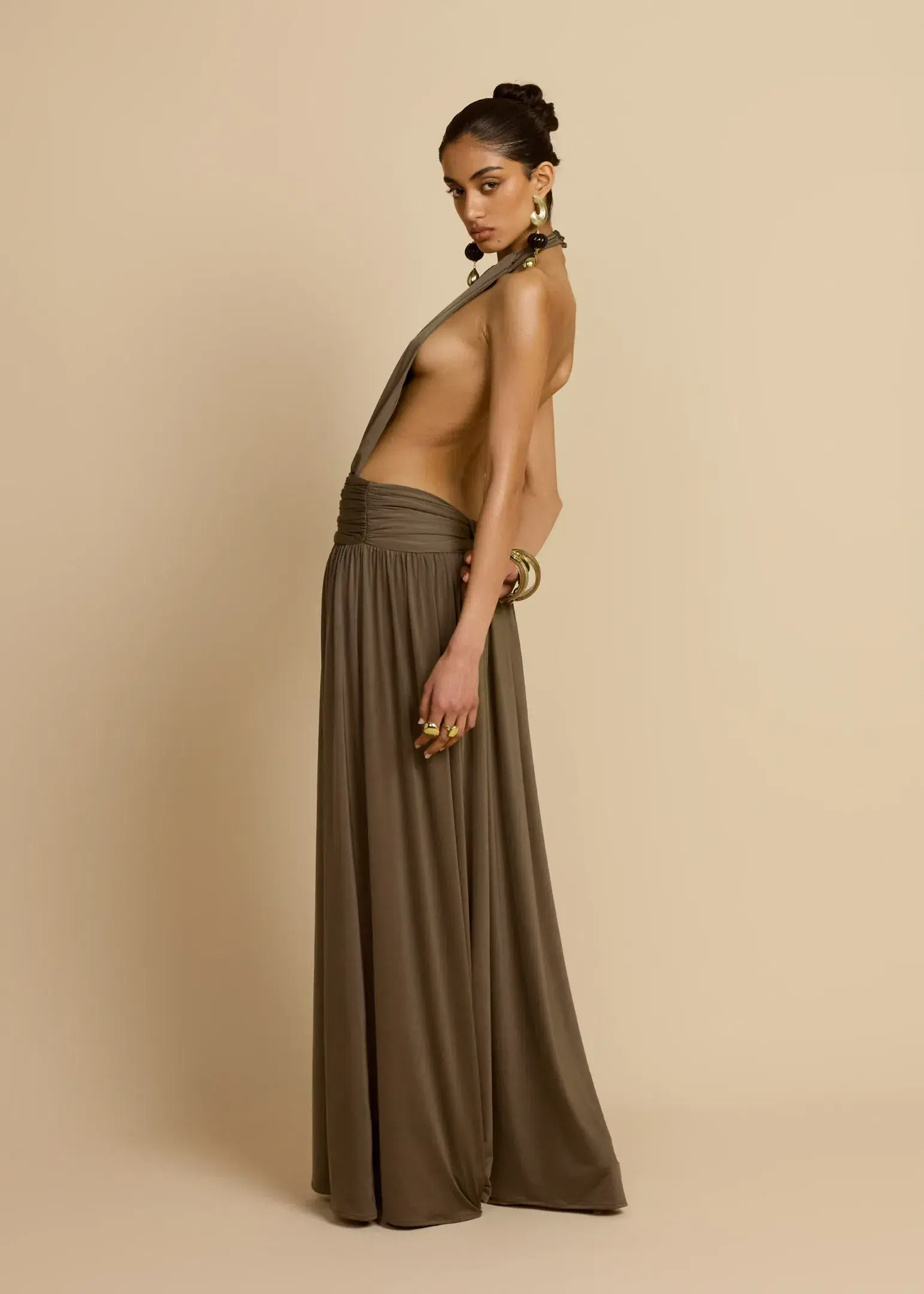 Arcina Ori Santina Maxi Dress Earthy Neutral Khaki Size S  - Image 7