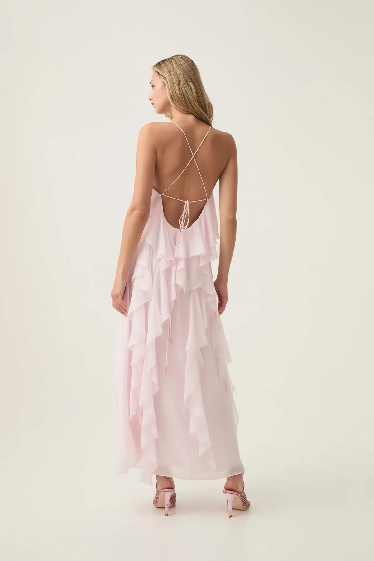 Aje Valentine Frill Maxi Dress Pastel Pink Size 12 - Image 3