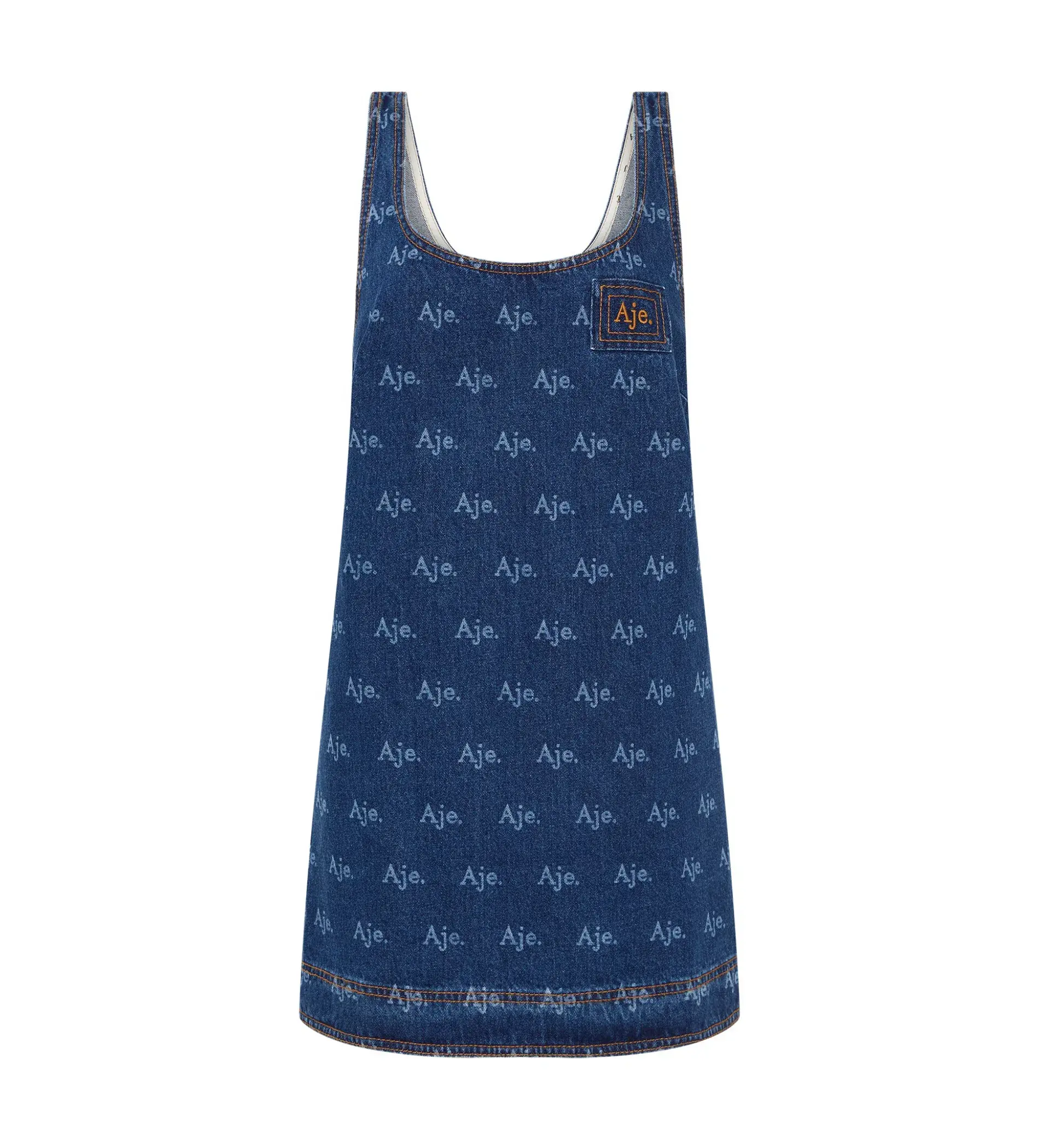 Aje Ratio Logo Denim Mini Dress Blue Print Size AU 6 - Image 5