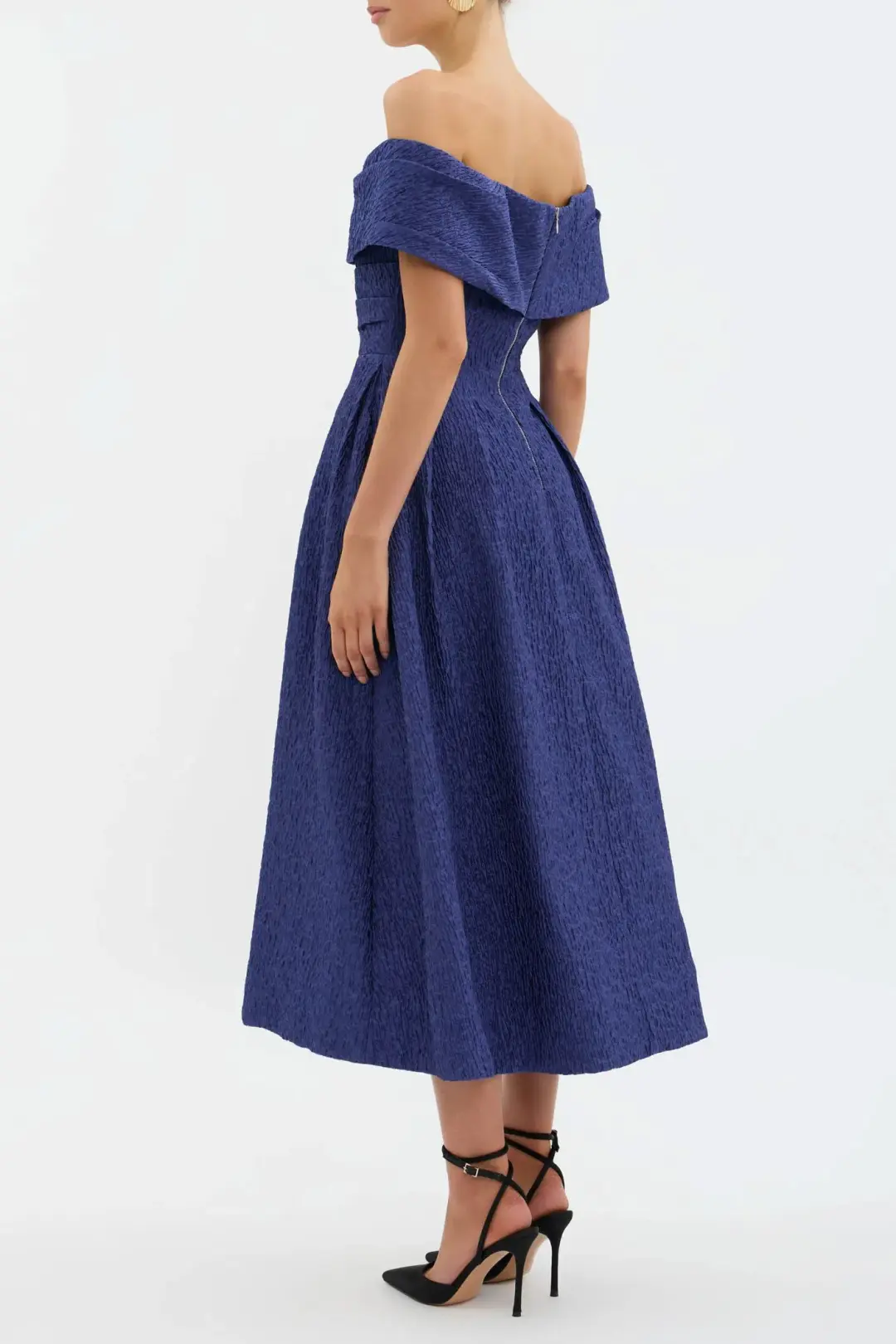 Rebecca Vallance Helene Off Shoulder Midi Dress Blue Size 10 for rent on The Volte - main image