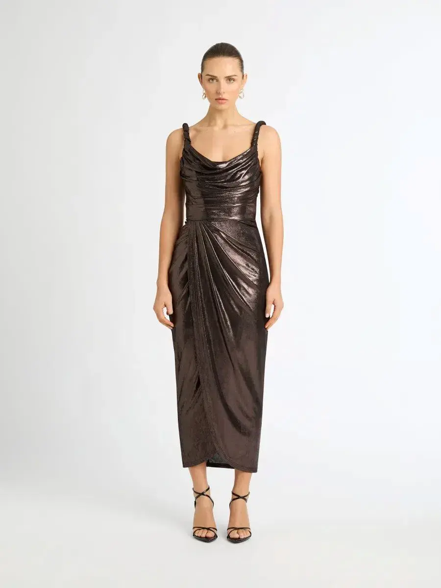 Sheike Celine Midi Dress Bronze Metallic Size 8 - Image 1