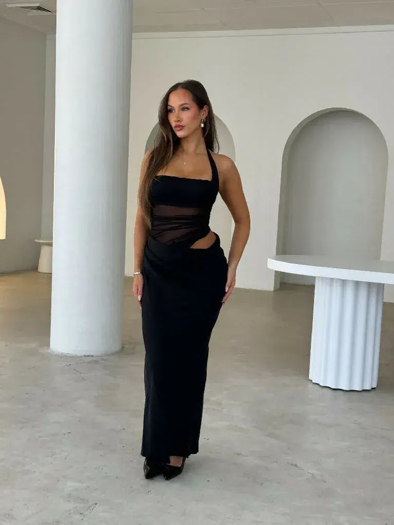 Benni Gina Halter Dress in Black Size 8 - Image 3