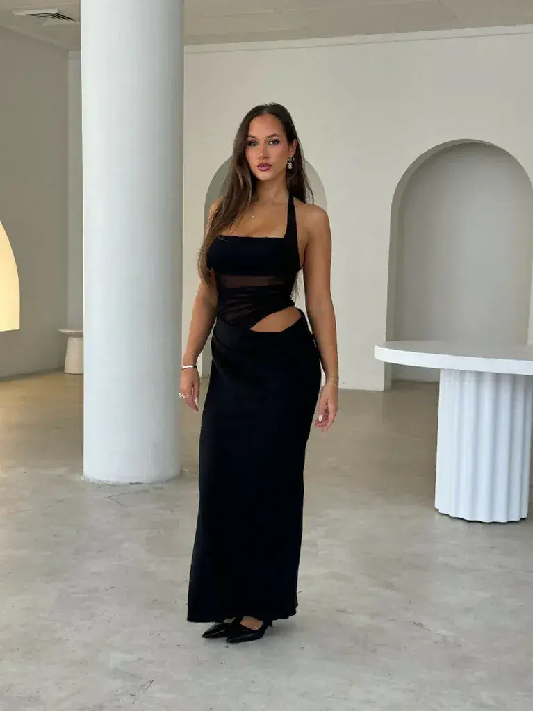 Benni Gina Halter Dress in Black Size 8 for rent on The Volte - main image