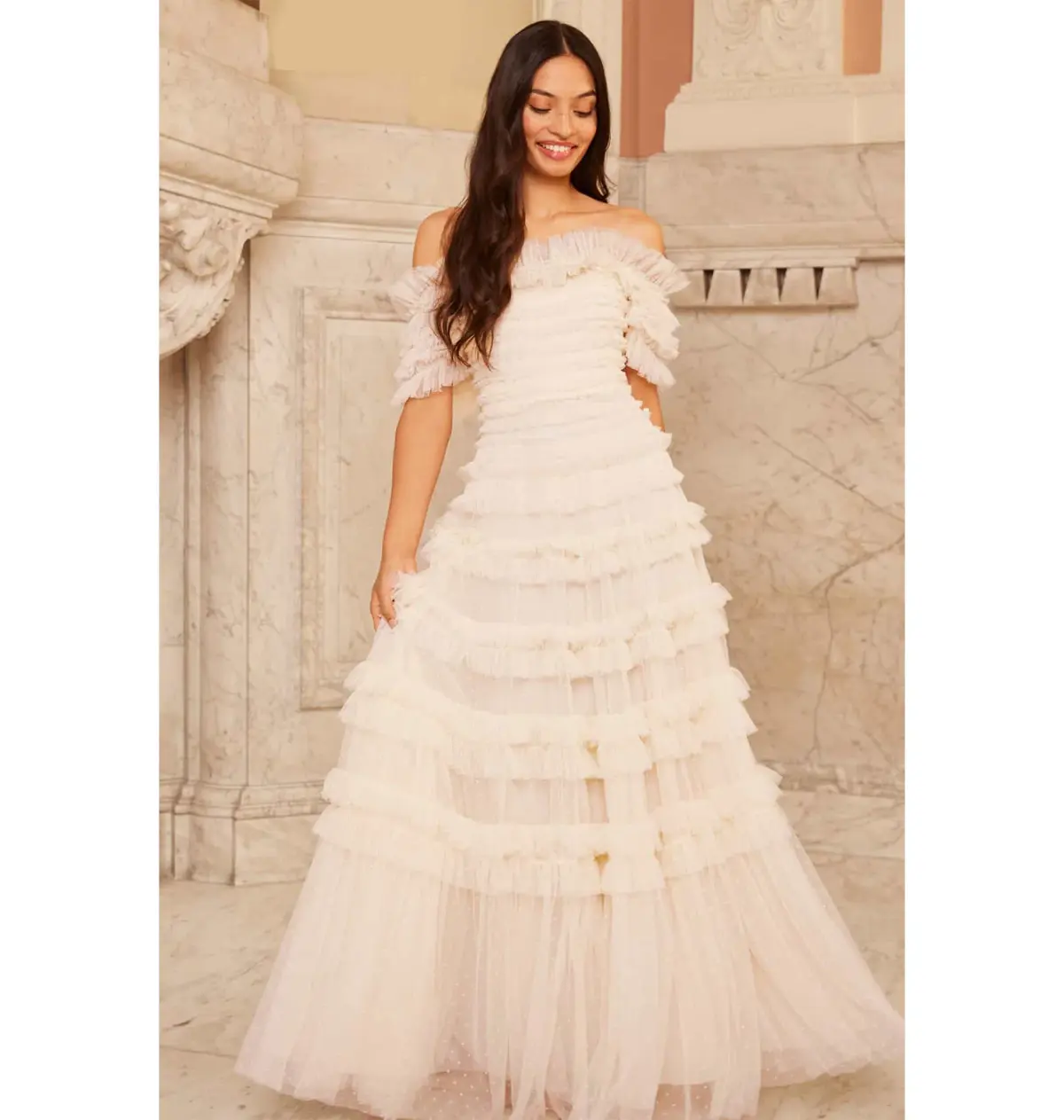 Needle and Thread Lisette Ruffle Off Shoulder Gown Champagne Size 6 - Image 4