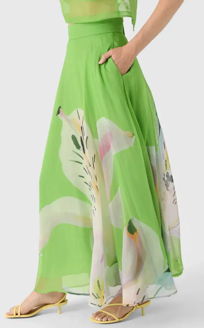 Leo Lin Indie Sleeve Top & Valeria Skirt Set Lily Print in Parakeet Size 10  for rent on The Volte - main image