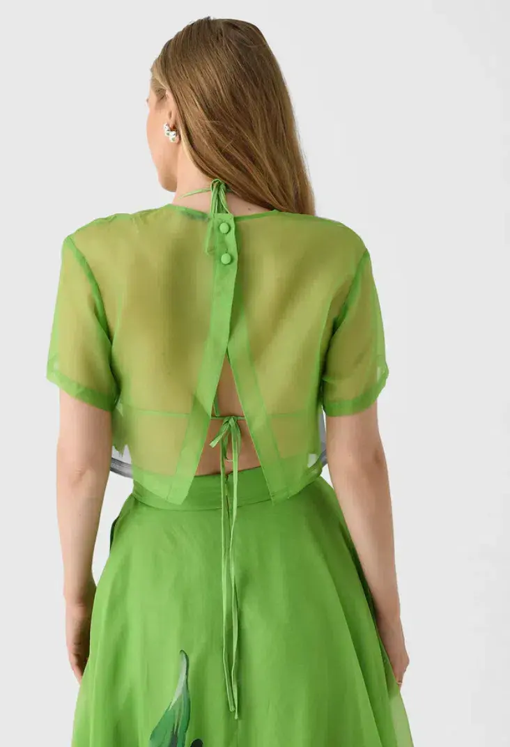 Leo Lin Indie Sleeve Top & Valeria Skirt Set Lily Print in Parakeet Size 10  for rent on The Volte - main image