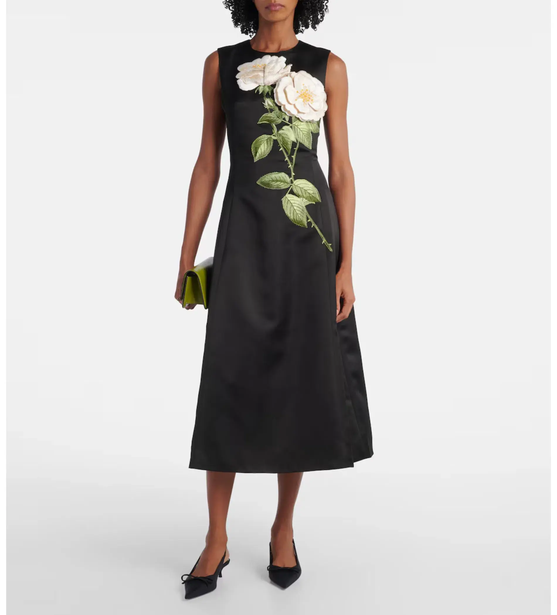Leo Lin Cleo Midi Black Embellished White Rose Print Size 8 - Image 1