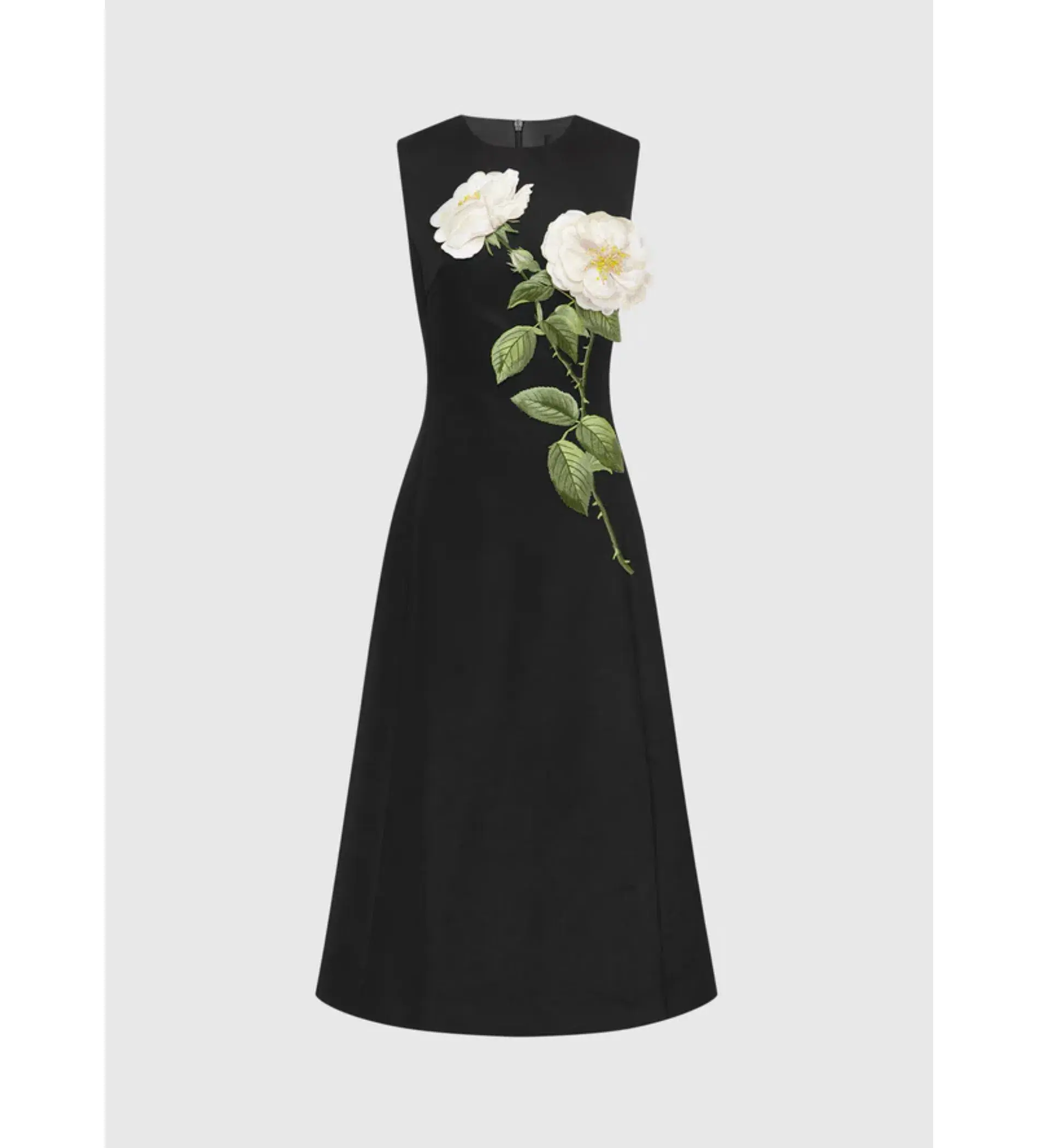 Leo Lin Cleo Midi Black Embellished White Rose Print Size 8 - Image 4