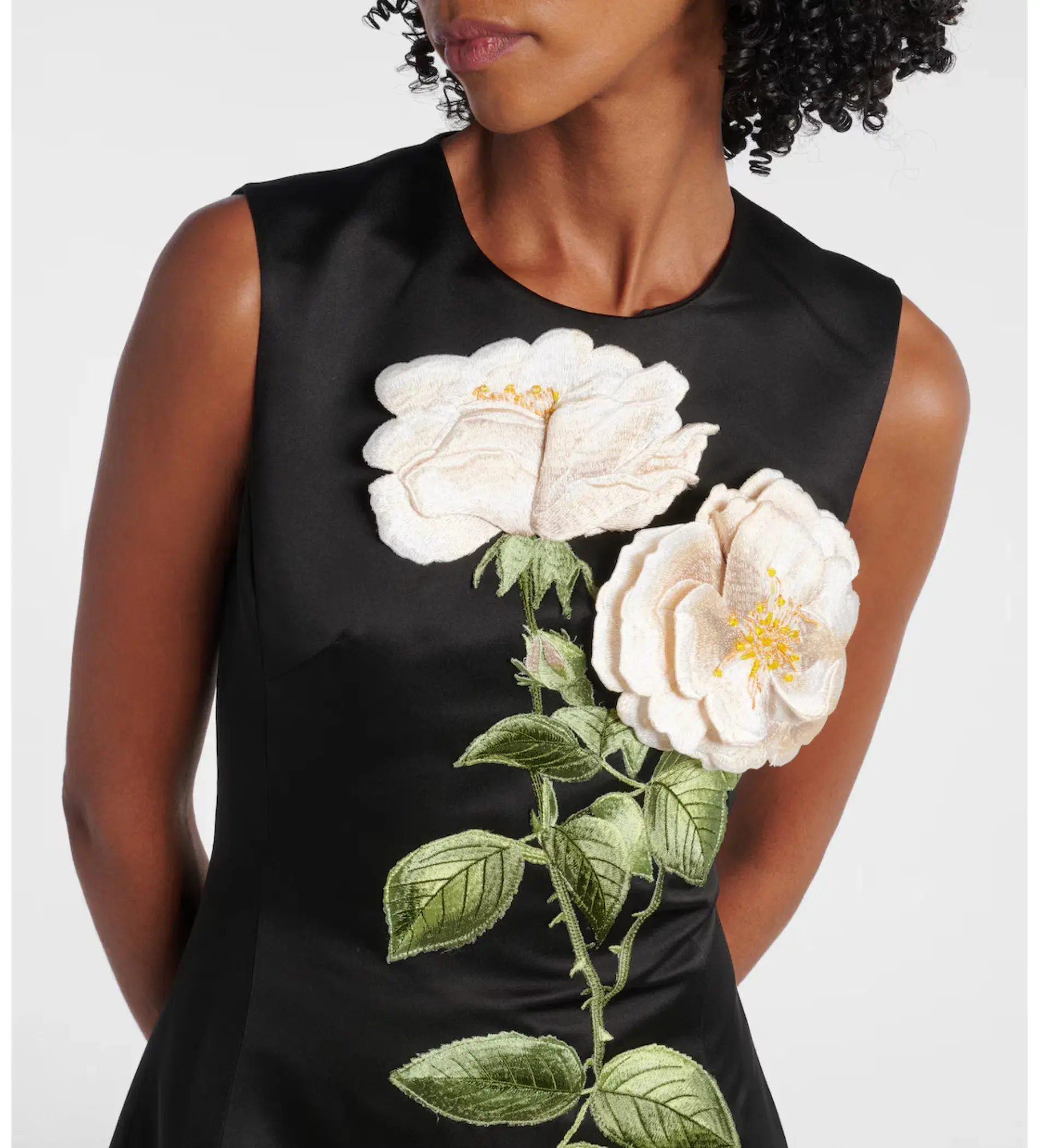 Leo Lin Cleo Midi Black Embellished White Rose Print Size 8 - Image 2