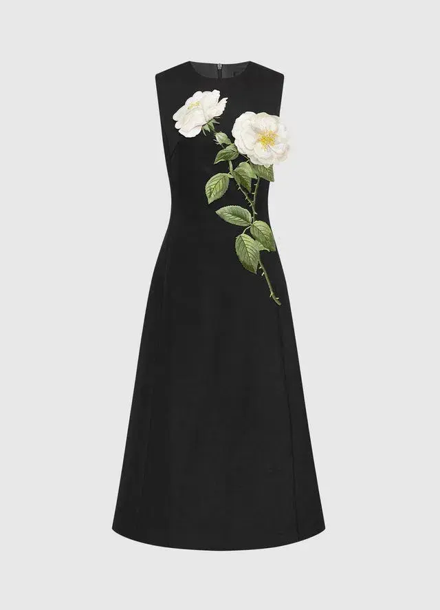 Leo Lin Cleo Embellished Midi Dress Black Floral Size 12 - Image 1