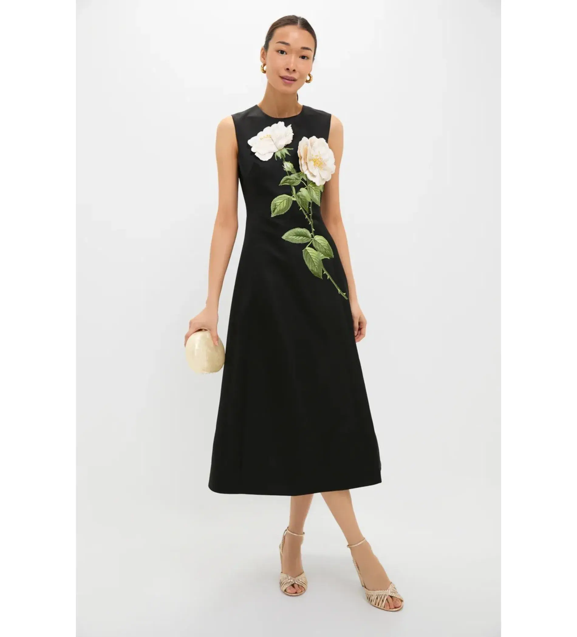Leo Lin Cleo Embellished Sleeveless Midi Dress White Rose Print Size AU 14  - Image 1