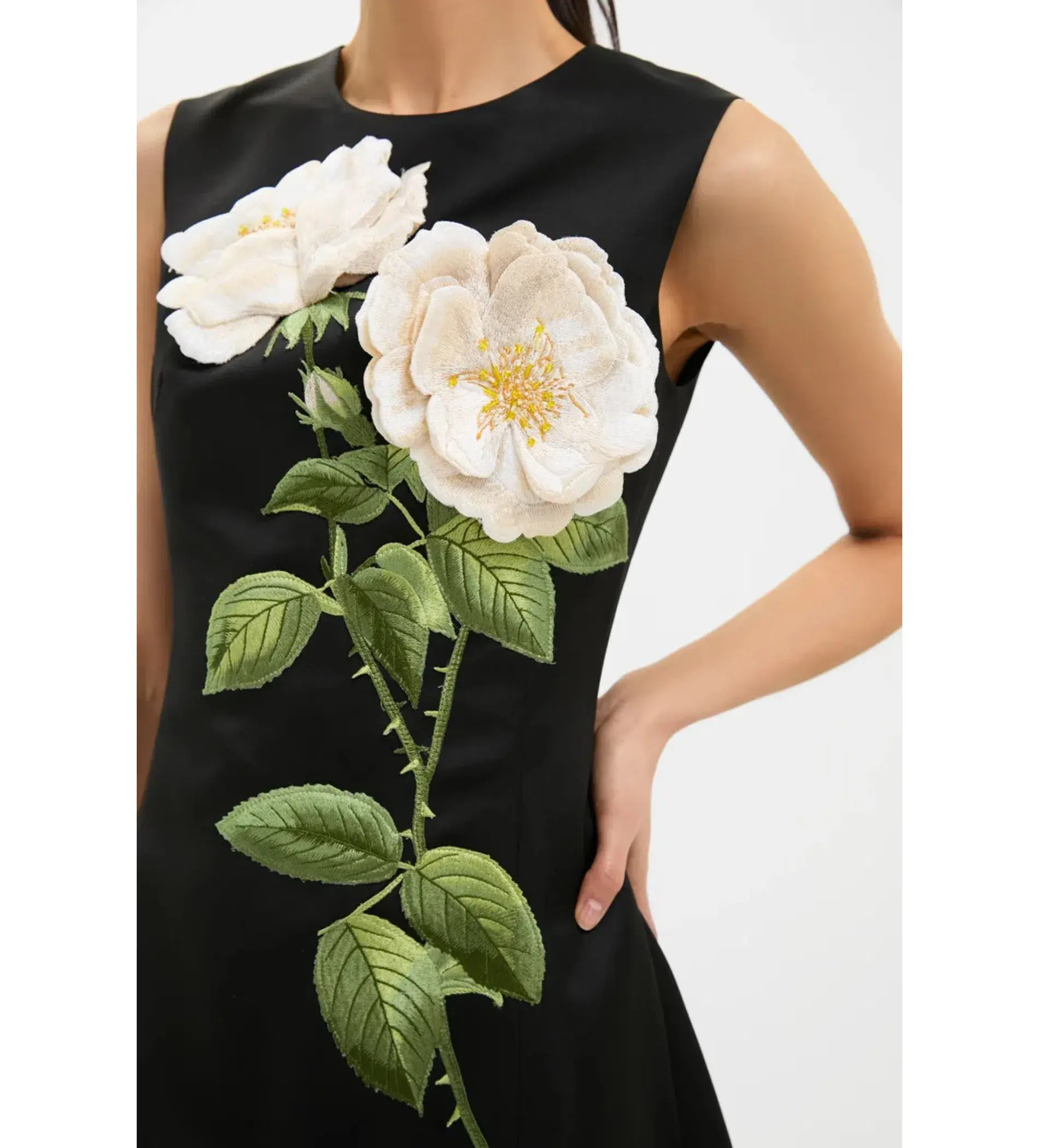 Leo Lin Cleo Embellished Sleeveless Midi Dress White Rose Print Size AU 14  - Image 4