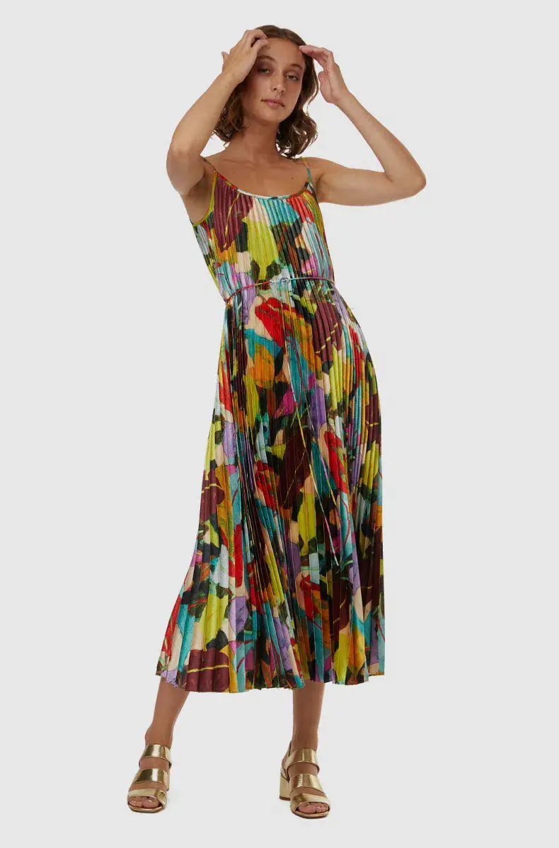 Gorman  Broad Leaf Pleated Midi Dress Multi Size 10 - Image 3