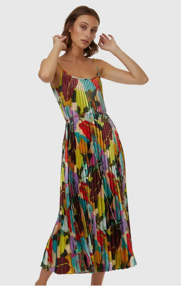 Gorman  Broad Leaf Pleated Midi Dress Multi Size 10 - Image 2