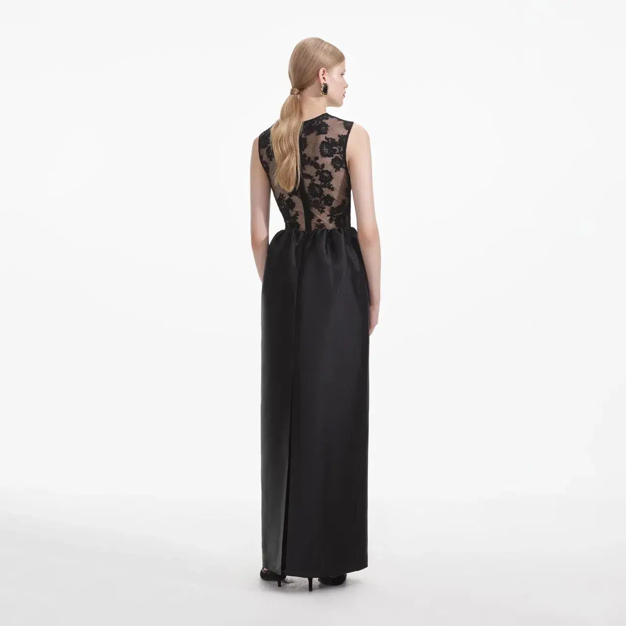 Self-Portrait Lace-trim Taffeta Maxi Dress in Black Size 8 - Image 3