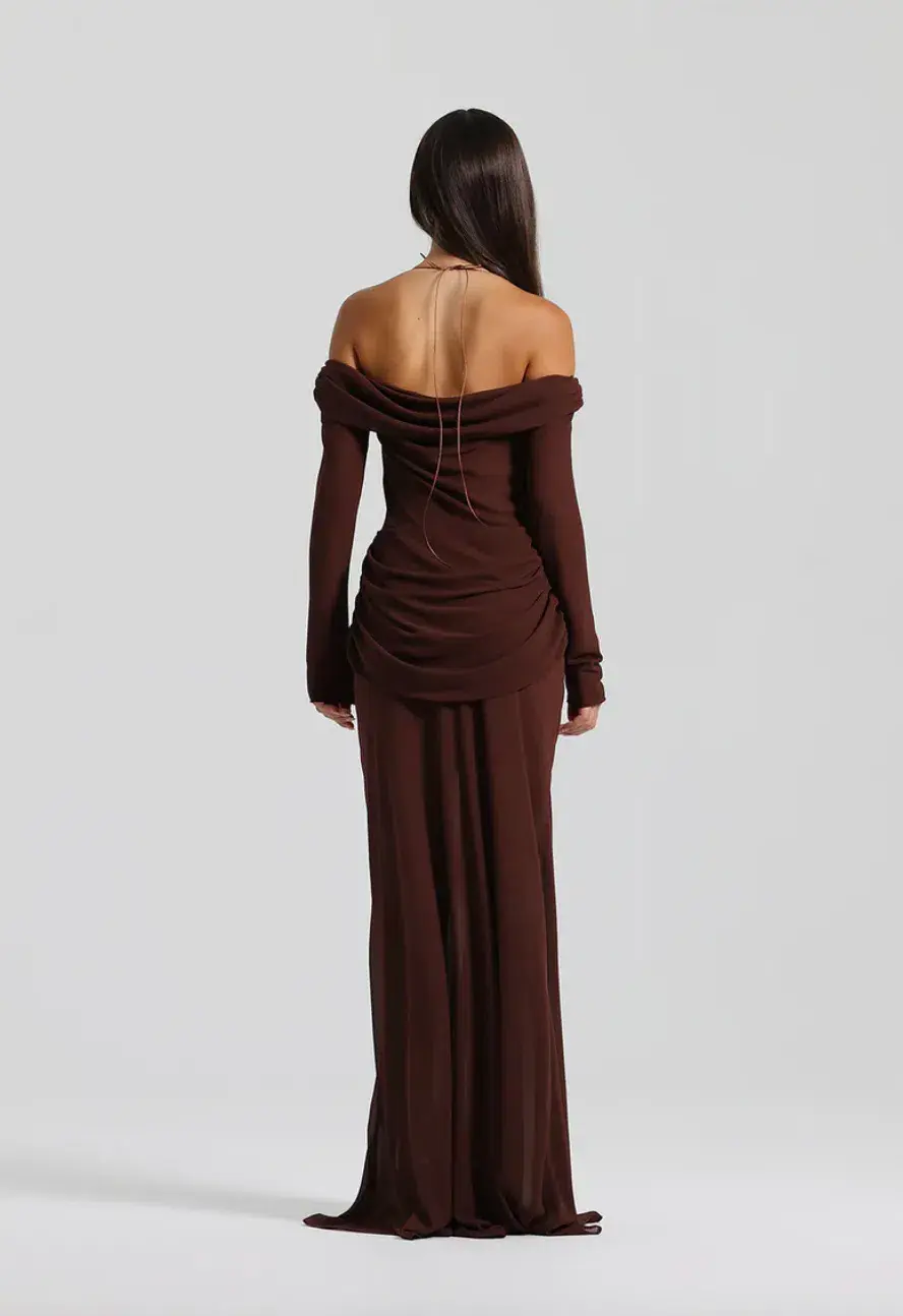 Natalie Rolt Emily Gown in Espresso Size 8 for rent on The Volte - main image