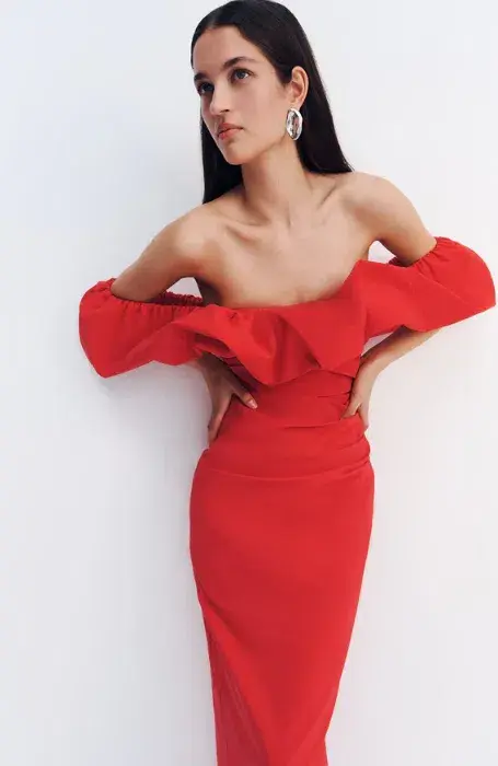 Shona Joy Campbell Off Shoulder Bubble Maxi Dress Goji Size AU 12 - Image 6