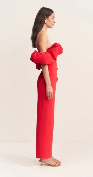 Shona Joy Campbell Off Shoulder Bubble Maxi Dress Goji Size AU 12 - Image 4