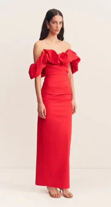 Shona Joy Campbell Off Shoulder Bubble Maxi Dress Goji Size AU 12 - Image 3