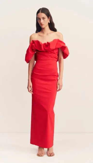 Shona Joy Campbell Off Shoulder Bubble Maxi Dress Goji Size AU 12 - Image 1