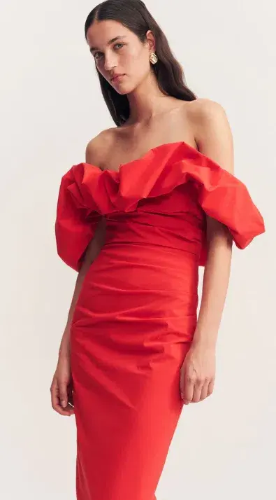 Shona Joy Campbell Off Shoulder Bubble Maxi Dress Goji Size AU 12 - Image 2