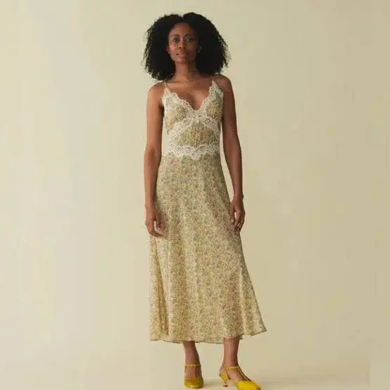 Doen Venus Corded Lace Trimmed Floral Silk Midi Dress Size AU 8 - Image 2