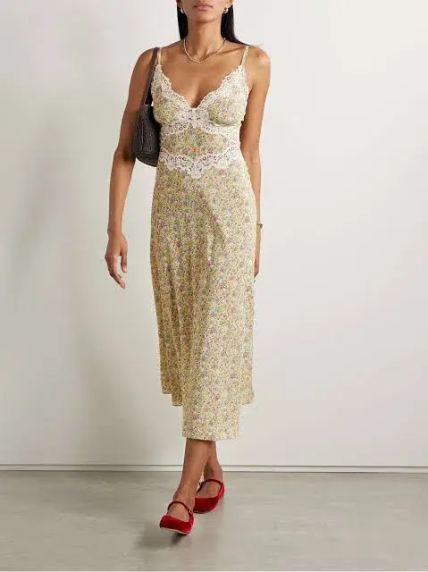 Doen Venus Corded Lace Trimmed Floral Silk Midi Dress Size AU 8 - Image 1