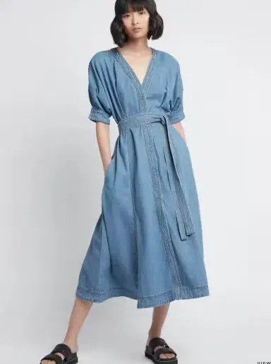 AJE Ennoble Midi Dress Blue Denim Size AU 10 - Image 1