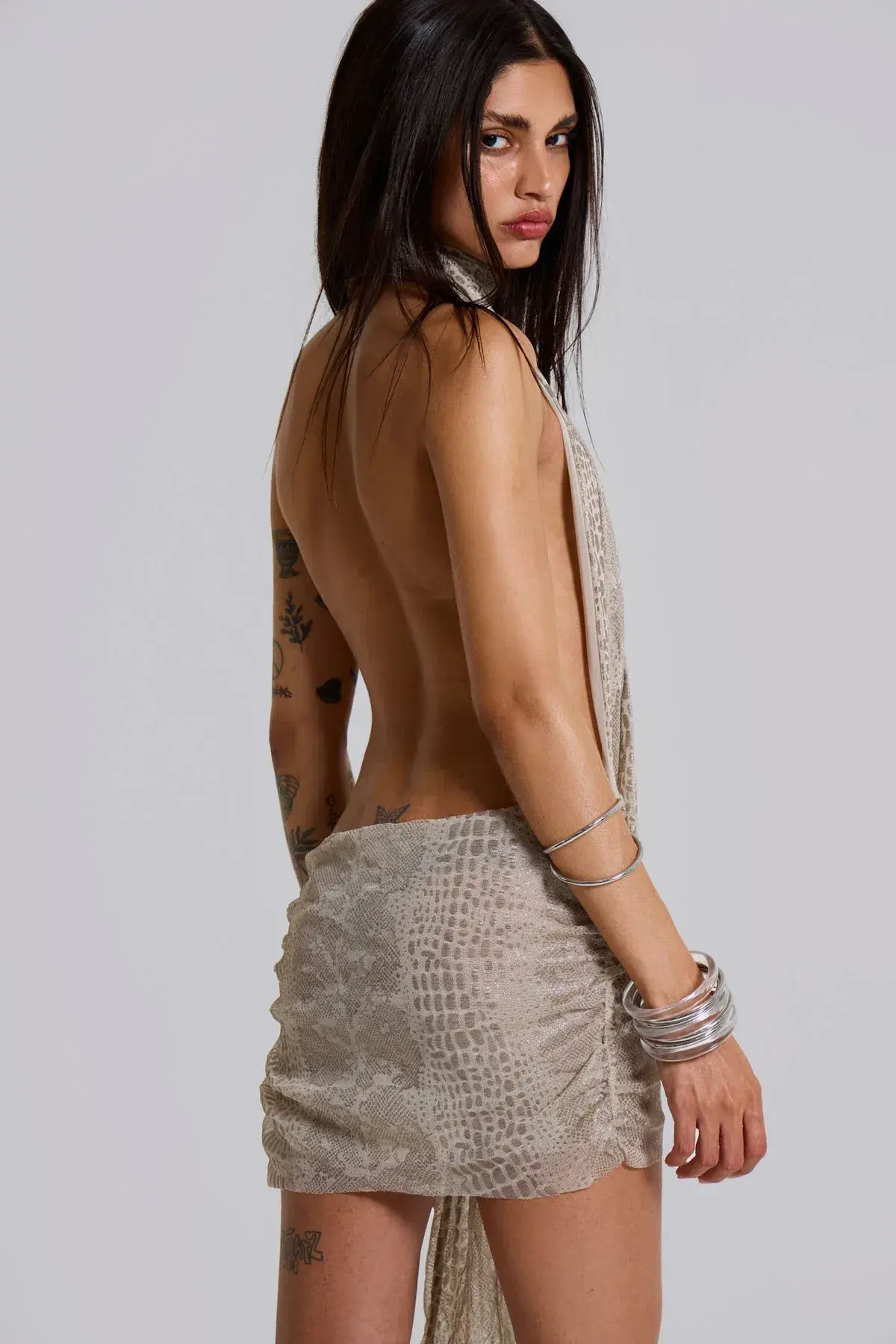 Jaded London Spyro Snakeskin Plunge Mini Dress Size 8 - Image 3