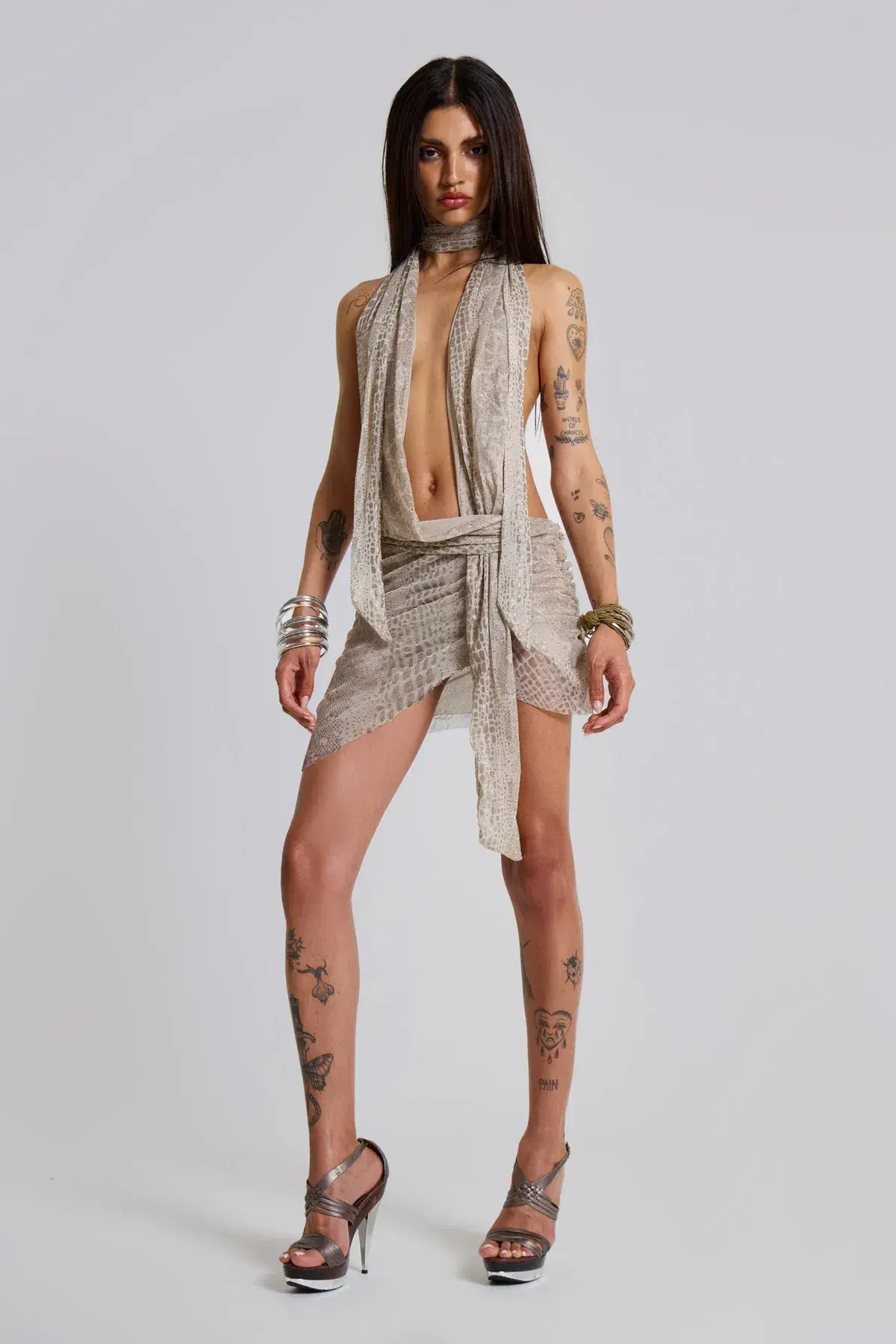 Jaded London Spyro Snakeskin Plunge Mini Dress Size 8 - Image 1
