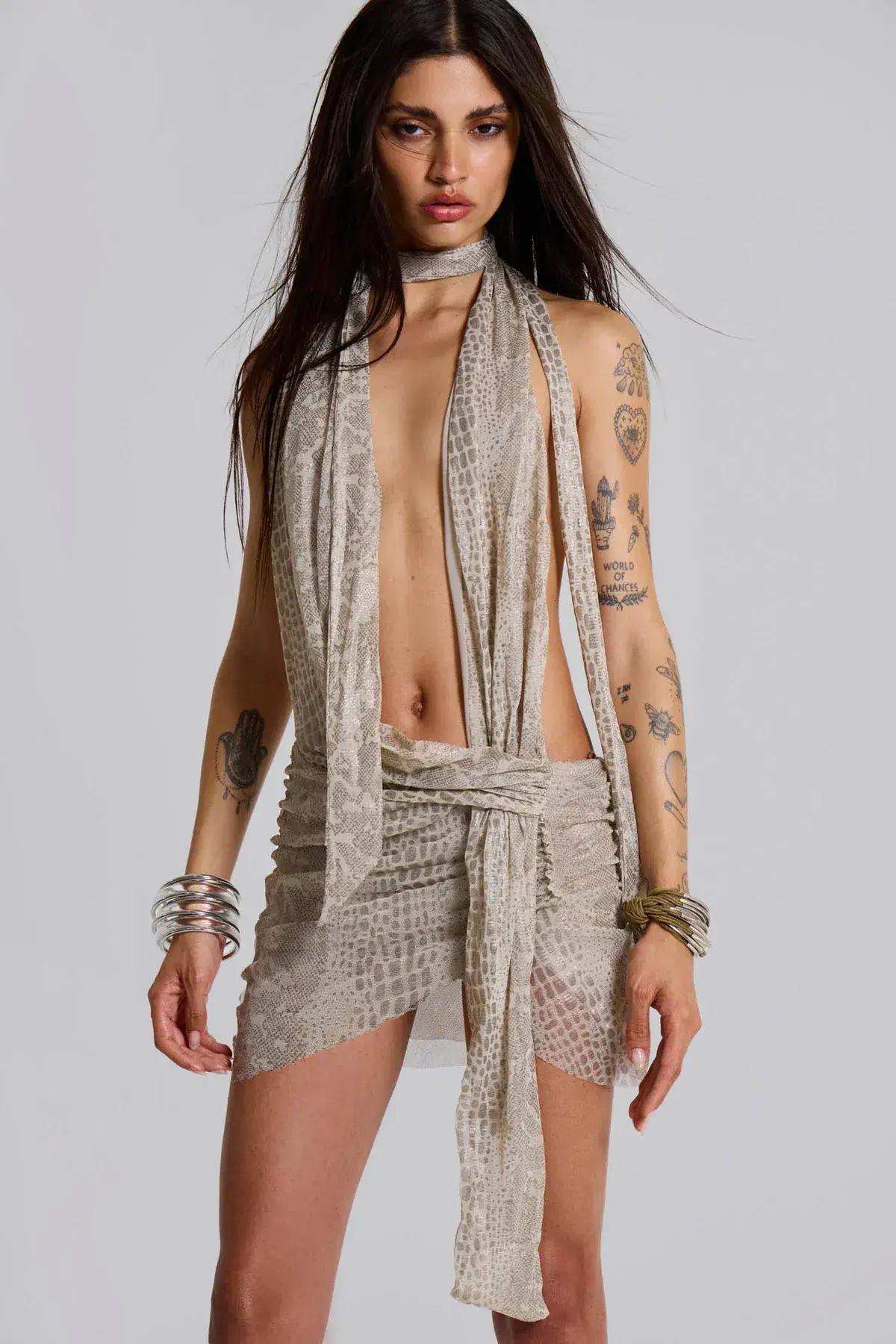 Jaded London Spyro Snakeskin Plunge Mini Dress Size 8 - Image 2