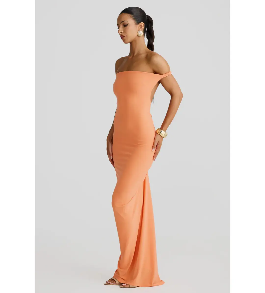 Melani The Label Maia Maxi Dress in Papaya Size S AU 8 for rent on The Volte - main image