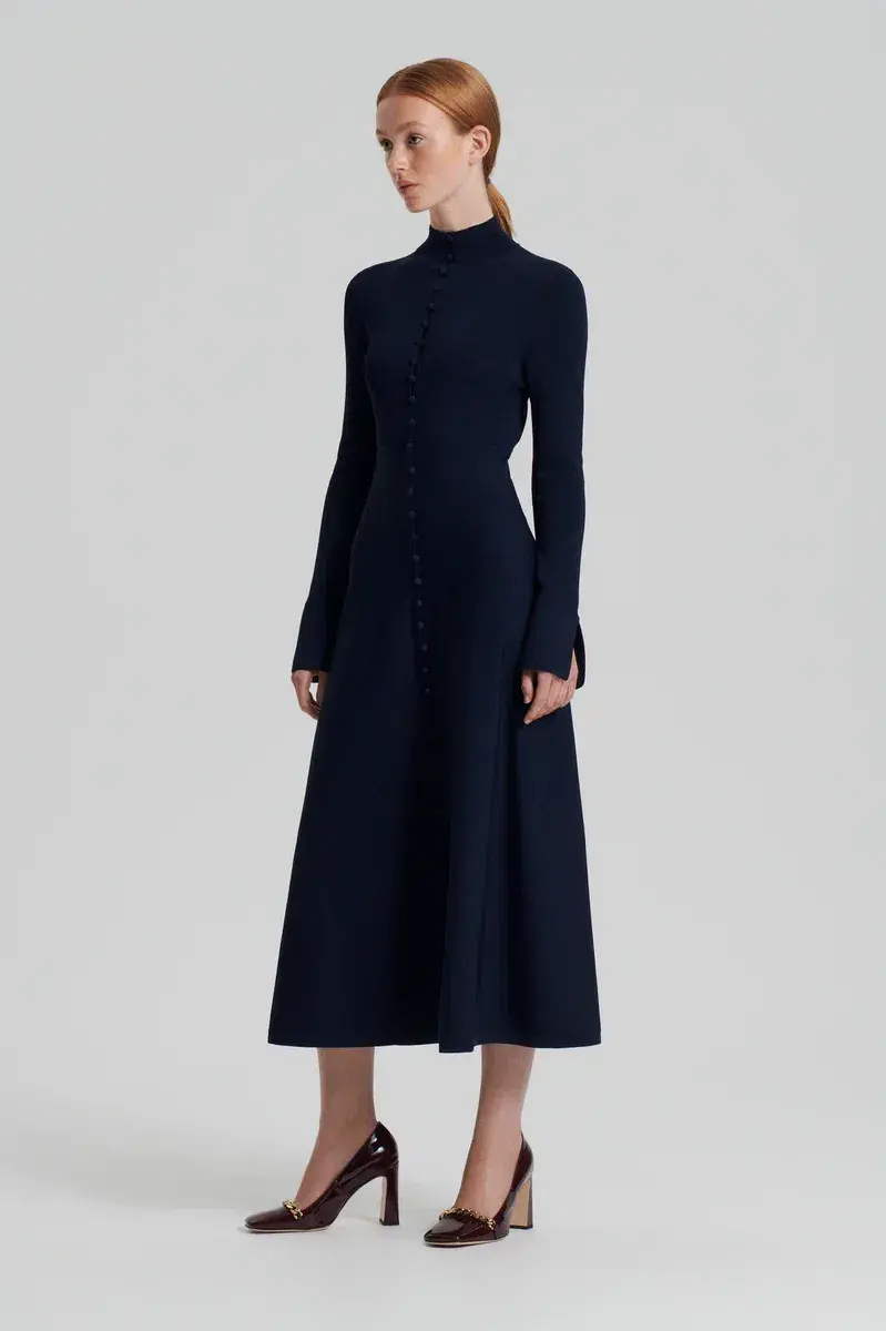 Scanlan Theodore Crepe Knit Button Polo Dress Size L 12 - Image 2