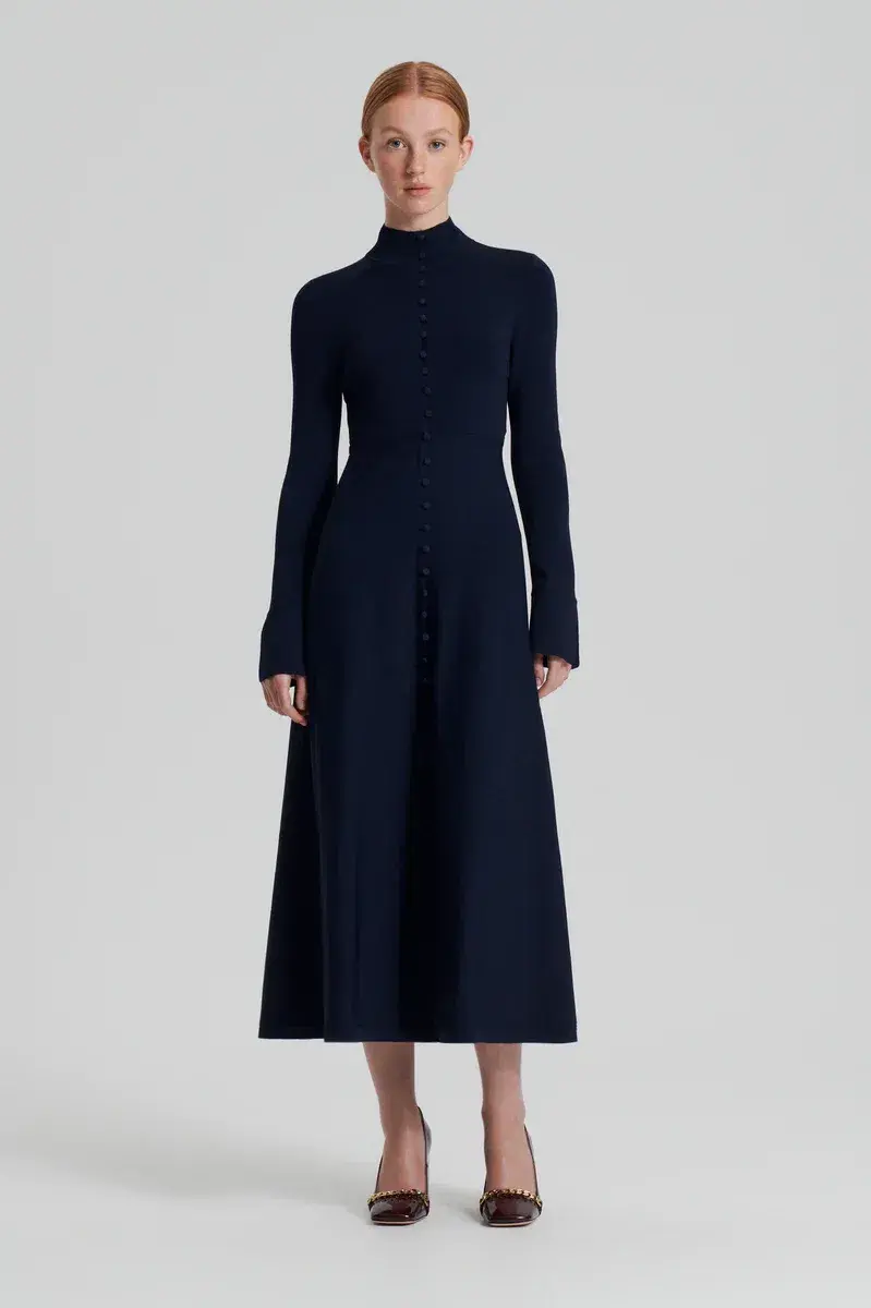 Scanlan Theodore Crepe Knit Button Polo Dress Size L 12 - Image 1