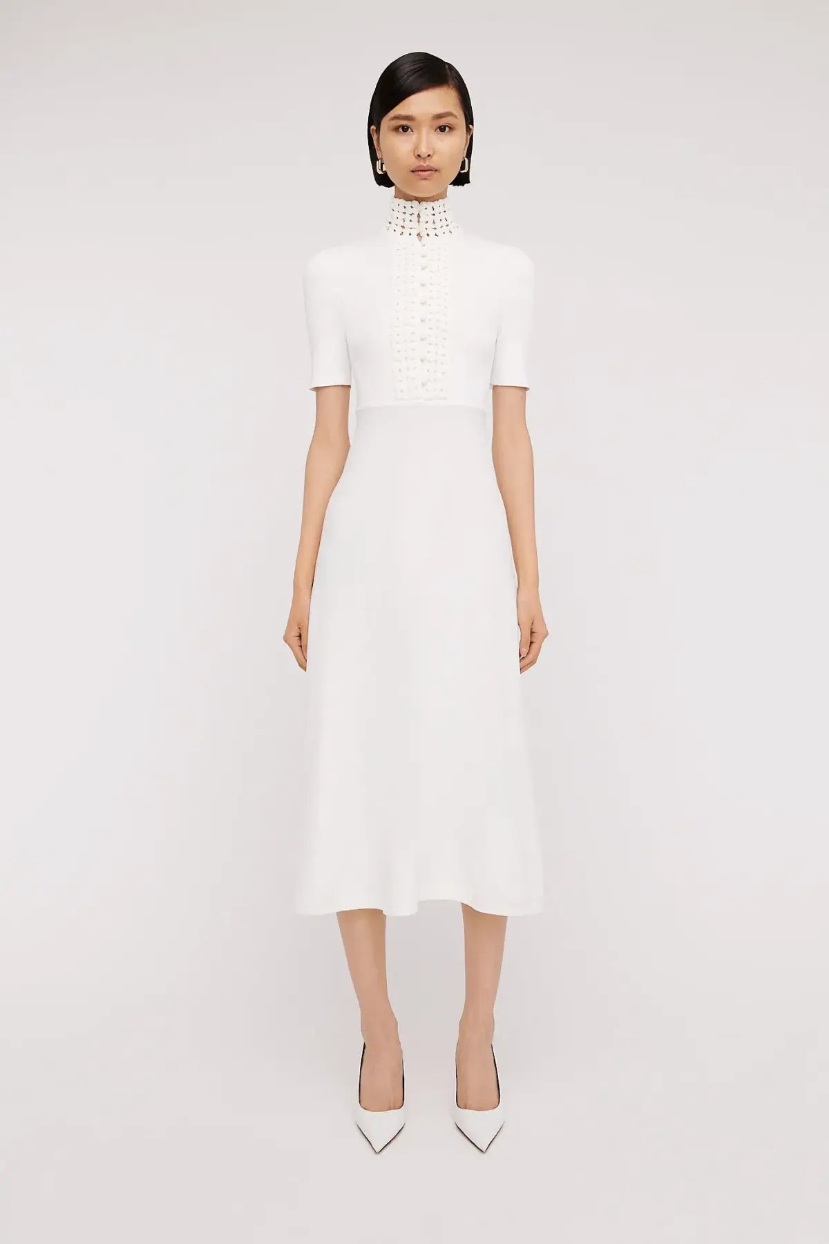 Scanlan Theodore Crepe Knit Daisy Soft Midi Dress in Ivory Cream Size L AU 12 - Image 1