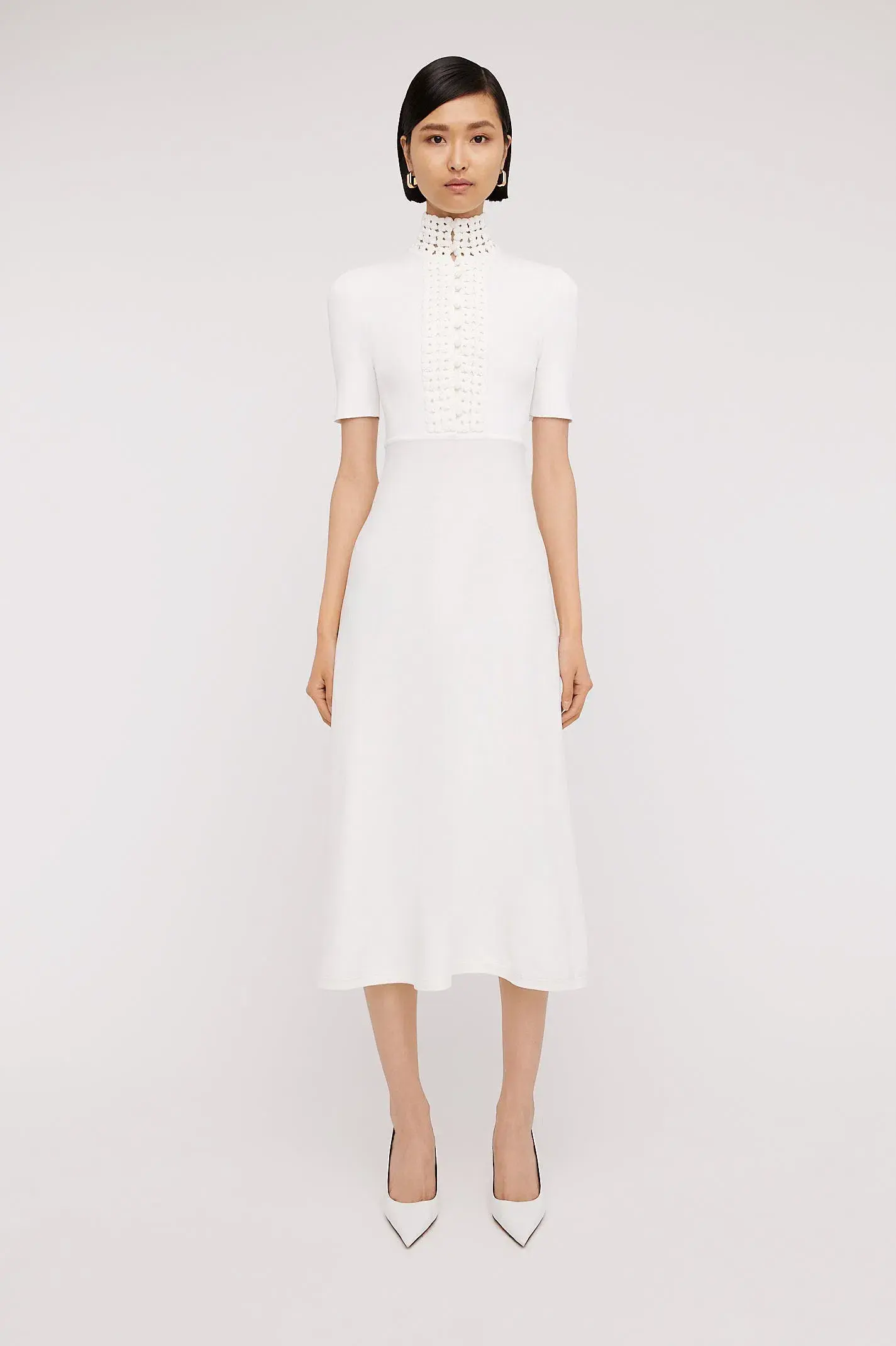 Scanlan Theodore Crepe Knit Daisy Soft Midi Dress in Ivory Cream Size L AU 12 - Image 1