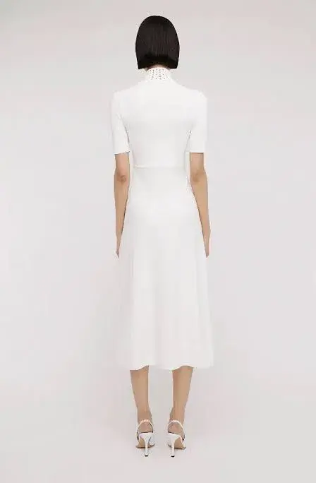 Scanlan Theodore Crepe Knit Daisy Soft Midi Dress in Ivory Cream Size L AU 12 - Image 3