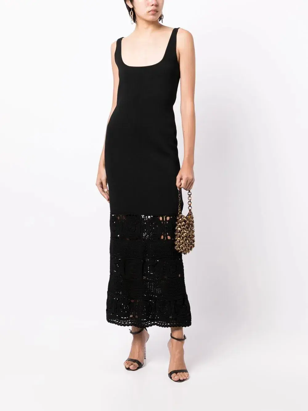 Rebecca Vallance Romina Crochet Trimmed Midi Dress Black Size L AU 12 - Image 1