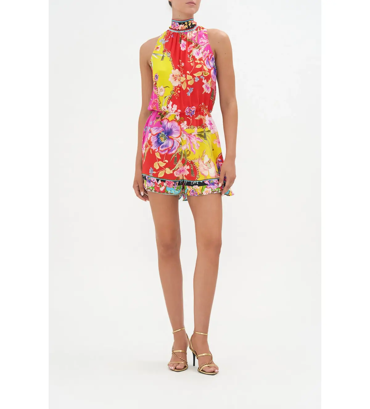 Camilla Neck Tie Playsuit With Elastic Waist Multi Size S Au 10 - Image 1