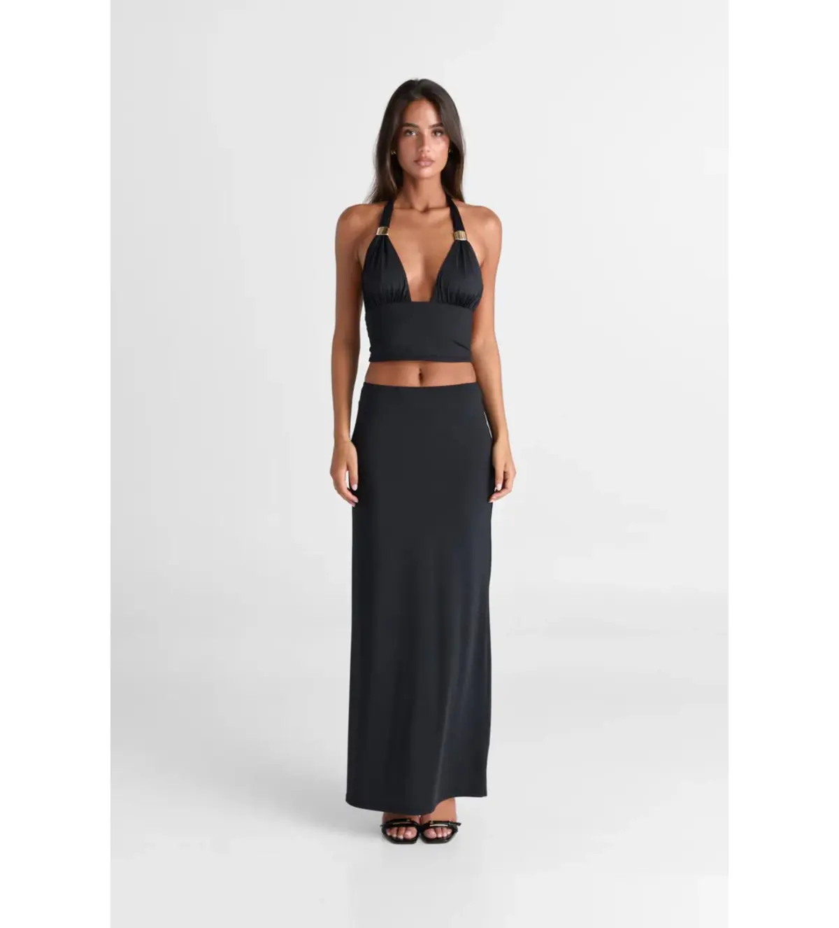 Sasha Therese Cleo Top and Maxi Skirt Set Black Size M AU 10 - Image 1