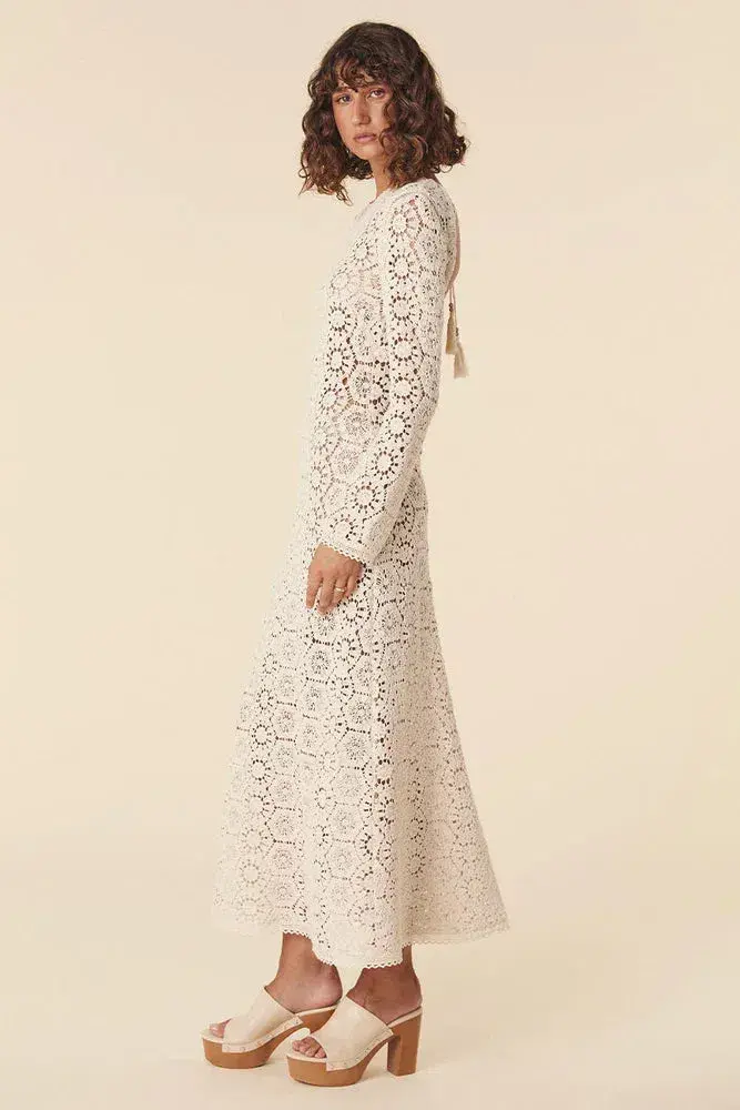 Spell Helena Crochet Lace Midi Dress Cream Size L AU 12 - Image 2