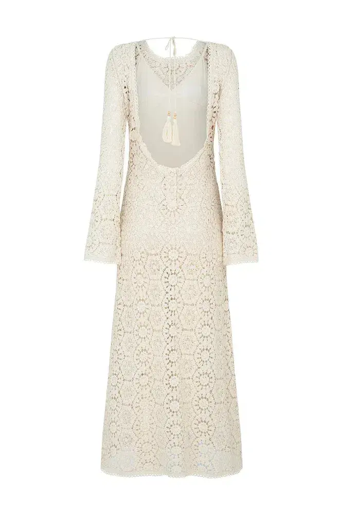 Spell Helena Crochet Lace Midi Dress Cream Size L AU 12 - Image 5