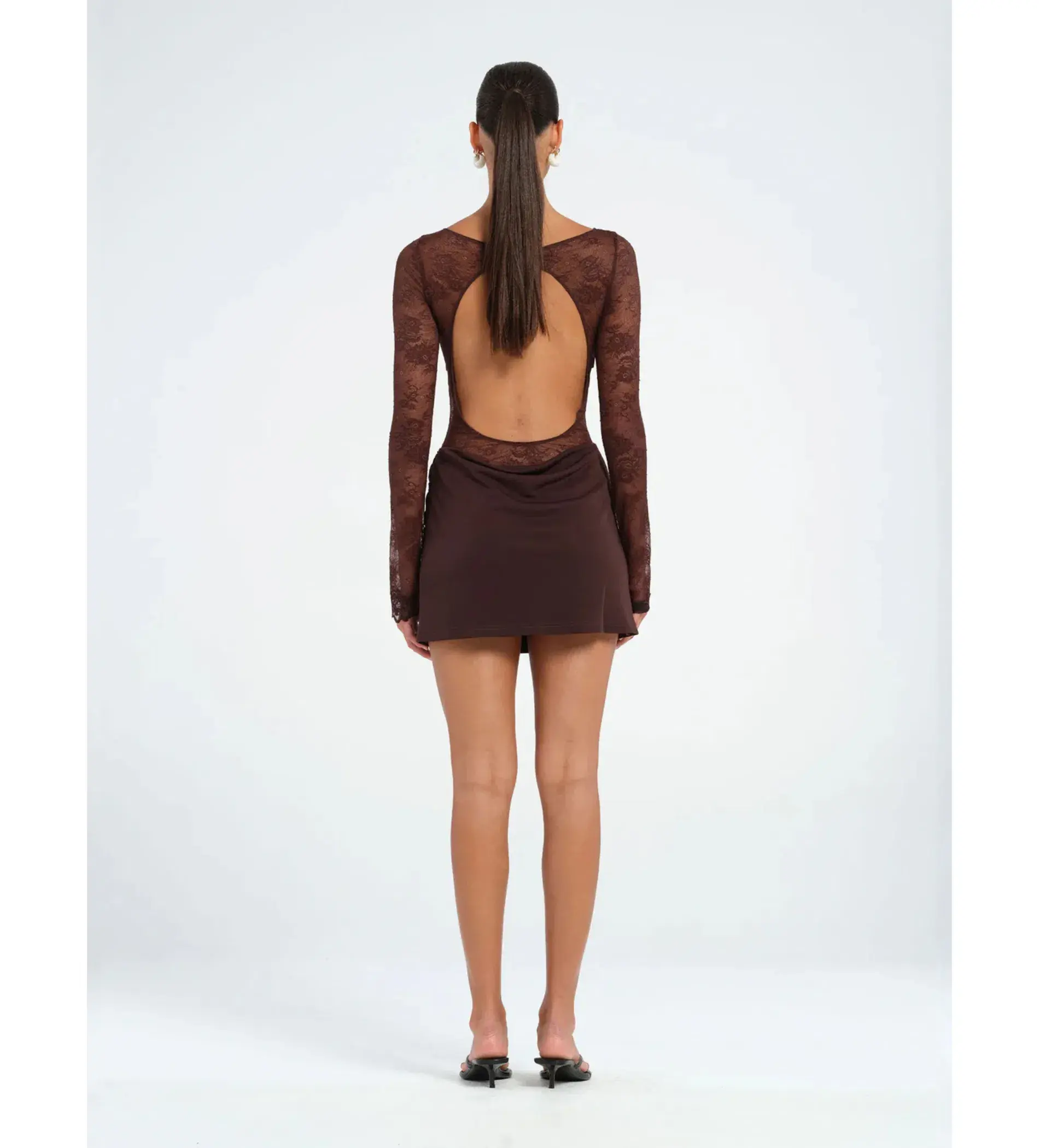 BENNI Oskar Mini Dress Chocolate Size 6 - Image 3