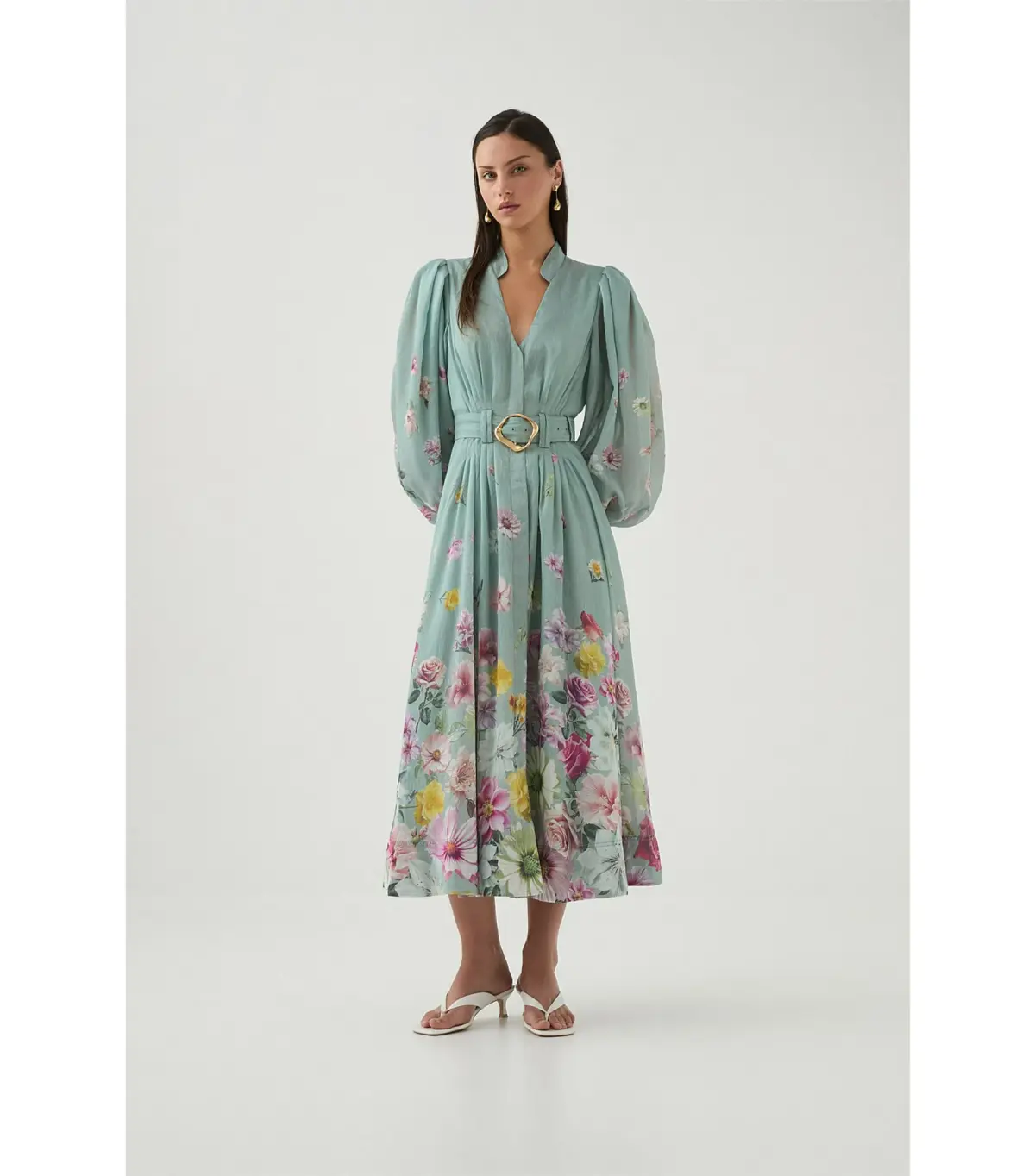 Aje Fleur Shirt Dress Mist Collage Floral Size 10/M - Image 4