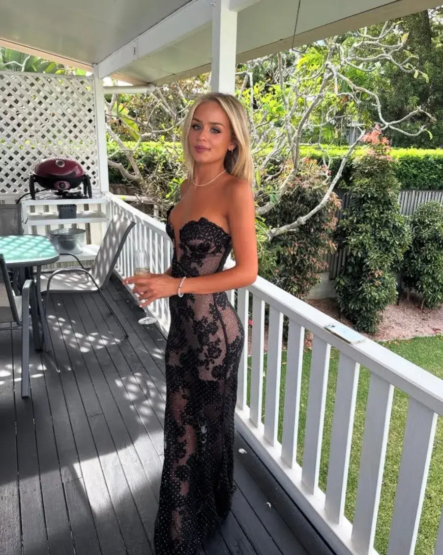 Self Portrait Embellished Sheer Lace Maxi Dress Black Size 10 for rent on The Volte - main image