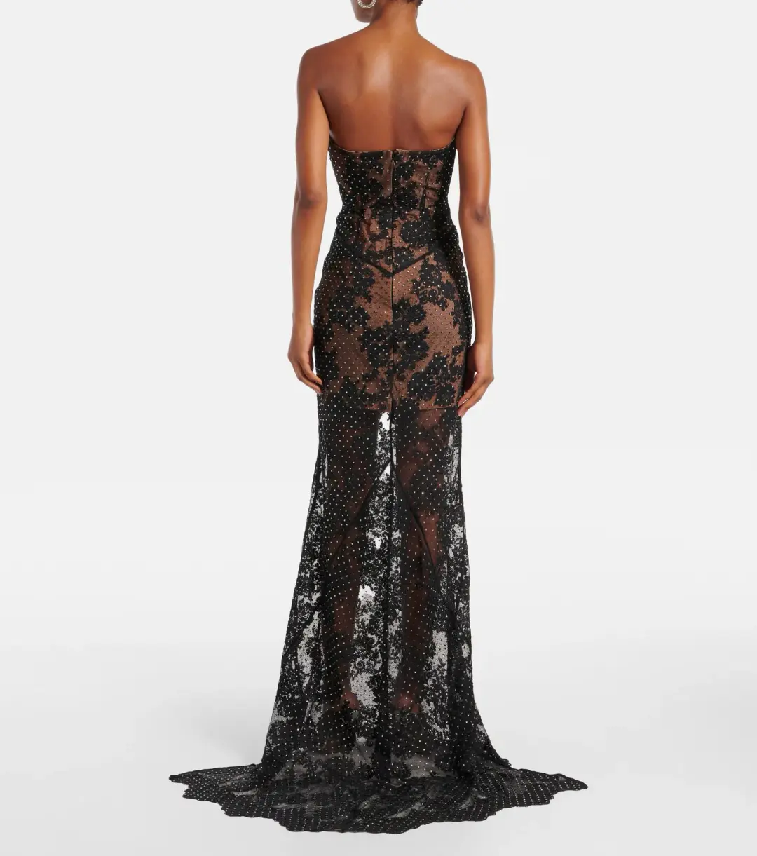 Self Portrait Embellished Sheer Lace Maxi Dress Black Size 10 for rent on The Volte - main image