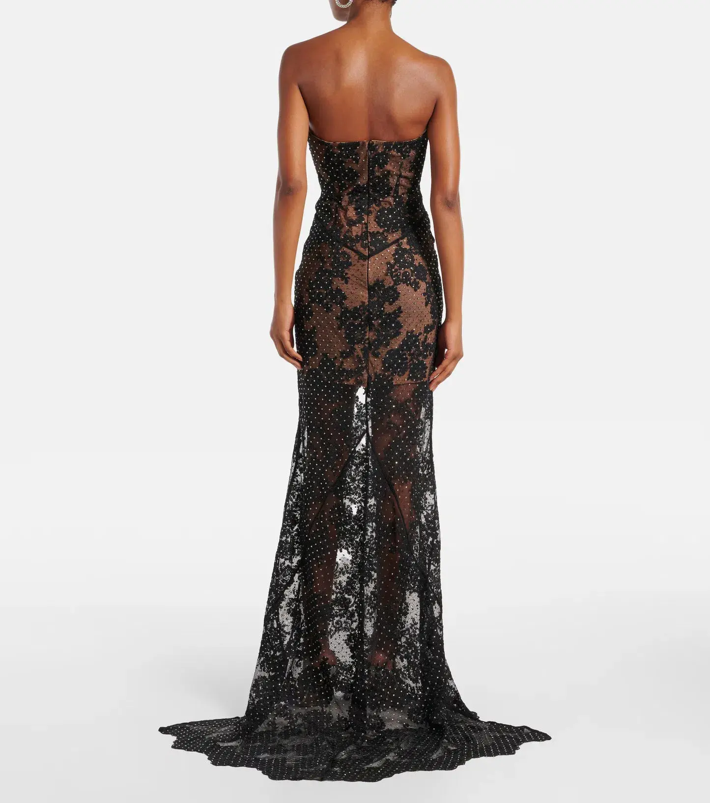 Self Portrait Embellished Sheer Lace Maxi Dress Black Size 8 - Image 3