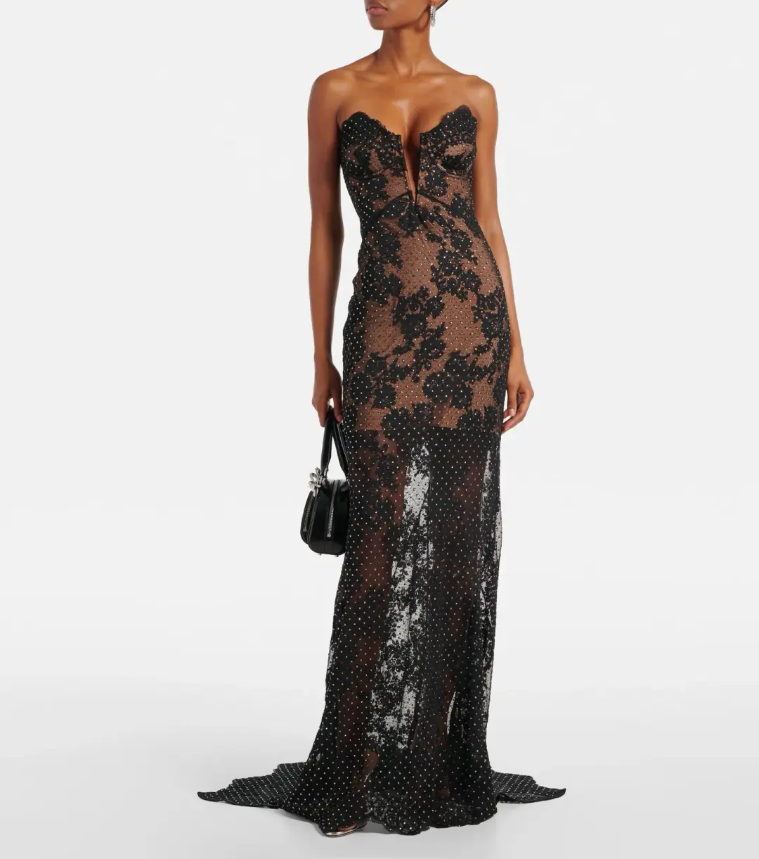 Self Portrait Embellished Sheer Lace Maxi Dress Black Size 8 for rent on The Volte - main image