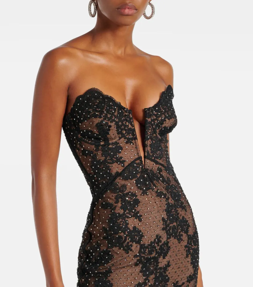 Self Portrait Embellished Sheer Lace Maxi Dress Black Size 8 for rent on The Volte - main image