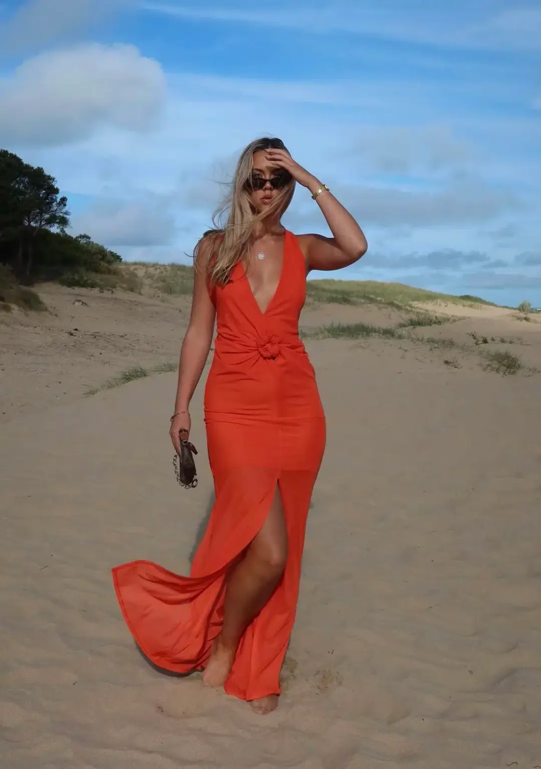 She is Olla Berlin Maxi Dress in Tangerine Size S AU 8 for rent on The Volte - main image